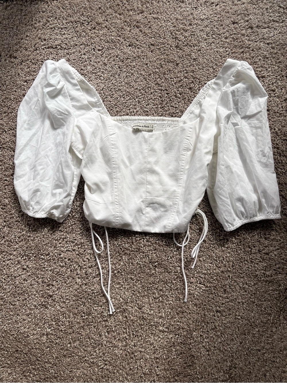 Abercrombie & Fitch White Puff-Sleeve Crop Top